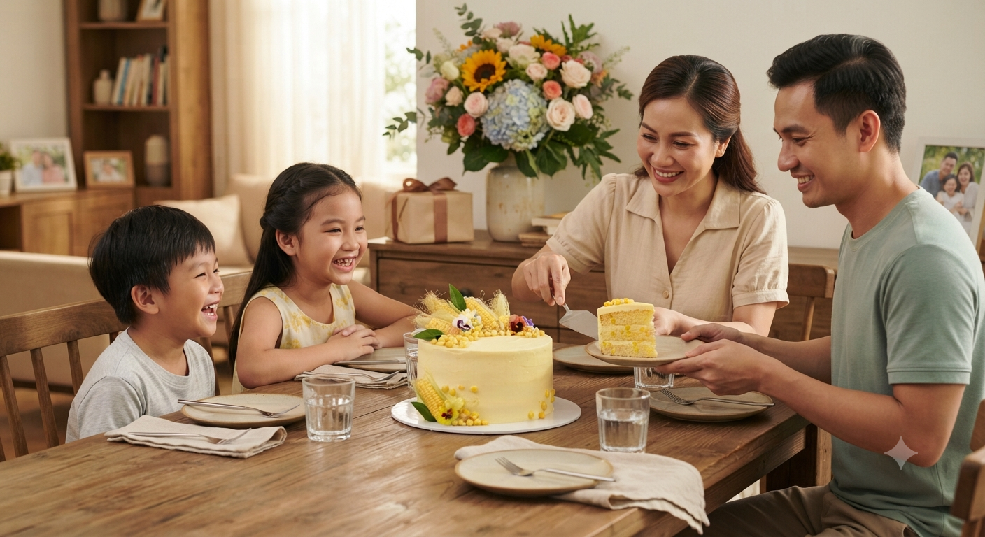 Đặc điểm của bánh kem bắp phù hợp với bữa ăn gia đình